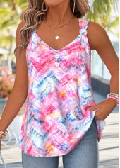 Multi Color Geometric Print Tie Strappy Tank Top