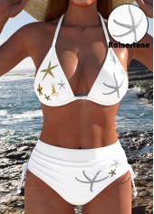 White Mid Waisted Bowknot Marine Life Print Bikini Set