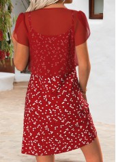 Red Ditsy Floral Print Short Two-piece Dress and Cardigan | thumb picture 