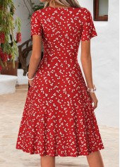 Red Ditsy Floral Print Double Side Pockets Dress | thumb picture 
