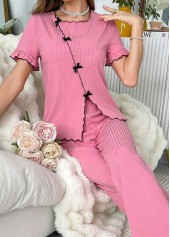 Pink Short Sleeve Square Neck Lounge Top and Pants | thumb picture 