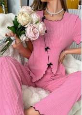 Pink Short Sleeve Square Neck Lounge Top and Pants | thumb picture 