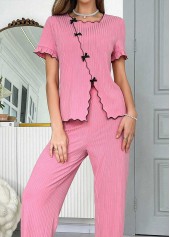 Pink Short Sleeve Square Neck Lounge Top and Pants | thumb picture 