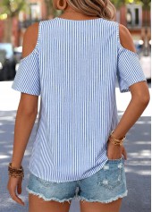 Blue Striped Cut Out Short Sleeve T Shirt | thumb picture 