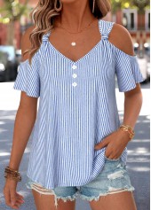 Blue Striped Cut Out Short Sleeve T Shirt | thumb picture 