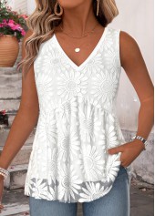White Curved Hem Sleeveless V Neck Tank Top