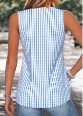 Light Blue Plaid Curved Hem Sleeveless Tank Top | thumb picture 