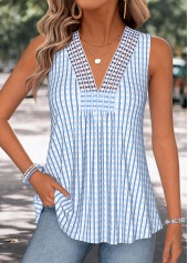 Light Blue Plaid Curved Hem Sleeveless Tank Top
