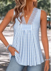 Light Blue Plaid Curved Hem Sleeveless Tank Top | thumb picture 