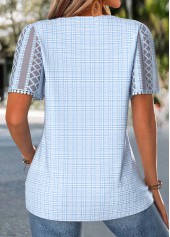 Light Blue Plaid Curved Hem Short Sleeve T Shirt | thumb picture 