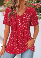 Red Polka Dot Curved Hem Short Sleeve T Shirt | thumb picture 