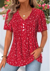 Red Polka Dot Curved Hem Short Sleeve T Shirt