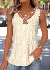 Beige Curved Hem Sleeveless Round Neck Tank Top