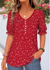 Red Polka Dot Curved Hem Short Sleeve T Shirt
