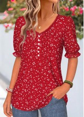 Red Polka Dot Curved Hem Short Sleeve T Shirt | thumb picture 