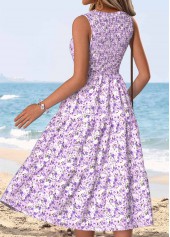 Light Purple Ditsy Floral Print Smocked Sleeveless Dress | thumb picture 