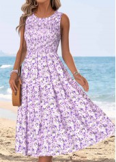 Light Purple Ditsy Floral Print Smocked Sleeveless Dress | thumb picture 