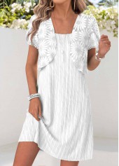 Light Green Short Two-piece Round Neck Dress and Cardigan