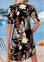 Black Floral Print Short Tummy Coverage Split Neck Dress | thumb picture 