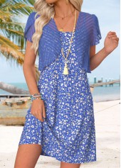 Purplish Blue Ditsy Floral Print Short Dress and Cardigan | thumb picture 