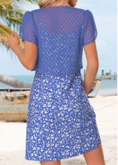 Purplish Blue Ditsy Floral Print Short Dress and Cardigan | thumb picture 