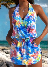 Blue High Waisted Fake 2in1 Tankini Set | thumb picture 