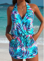 Cyan High Waisted Fake 2in1 Tankini Set