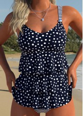 Navy Mid Waisted Tummy Coverage Polka Dot Tankini Set | thumb picture 