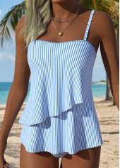 Light Blue Mid Waisted Layered Striped Tankini Set | thumb picture 
