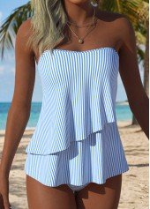 Light Blue Mid Waisted Layered Striped Tankini Set | thumb picture 