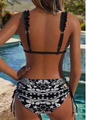Black Mid Waisted Ruffle Tribal Print Bikini Set | thumb picture 