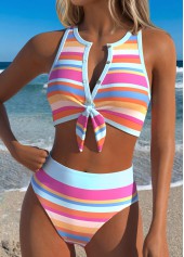 Multi Color Mid Waisted Two-piece Striped Bikini Set | thumb picture 