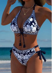 Mid Waisted Floral Print Navy Bikini Set | thumb picture 