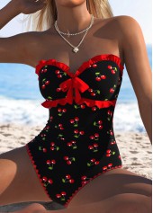 Black Bowknot Fruit Printing One Piece Swimwear | thumb picture 
