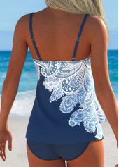 Dusty Blue Mid Waisted Layered Paisley Print Tankini Set | thumb picture 