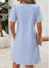 Light Blue Striped Short Tummy Coverage Boat Neck Dress | thumb picture 