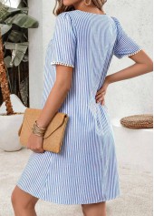 Light Blue Striped Short Tummy Coverage Boat Neck Dress | thumb picture 