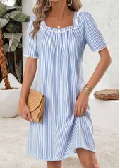 Light Blue Striped Short Tummy Coverage Boat Neck Dress | thumb picture 