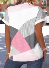 Light Pink Geometric Print Tummy Coverage Short Sleeve Blouse | thumb picture 