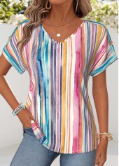 Multi Color Curved Hem Short Sleeve T Shirt