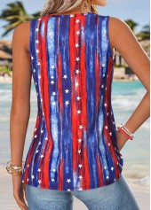 American Flag Blue Patchwork Sleeveless V Neck Tank Top | thumb picture 