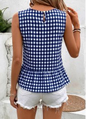 Navy Plaid Patchwork Sleeveless Round Neck Tank Top | thumb picture 