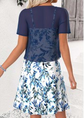 Blue Leaf Print Tummy Coverage Short Sleeve Dress | thumb picture 