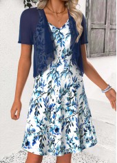 Blue Leaf Print Tummy Coverage Short Sleeve Dress | thumb picture 