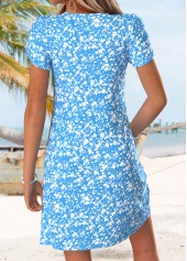 Blue Ditsy Floral Print Short Tuck Stitch Dress | thumb picture 