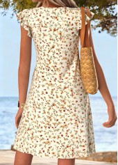 Beige Ditsy Floral Print Short Shirred V Neck Dress | thumb picture 