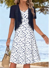 White Ditsy Floral Print Tummy Coverage Dress and Cardigan | thumb picture 