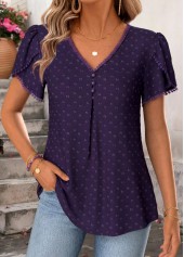 Purple Short Sleeve V Neck Blouse | thumb picture 