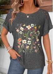 Dark Grey Marl Ditsy Floral Print T Shirt | thumb picture 