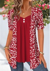 Red Ditsy Floral Print Fake Two Piece Twinset | thumb picture 